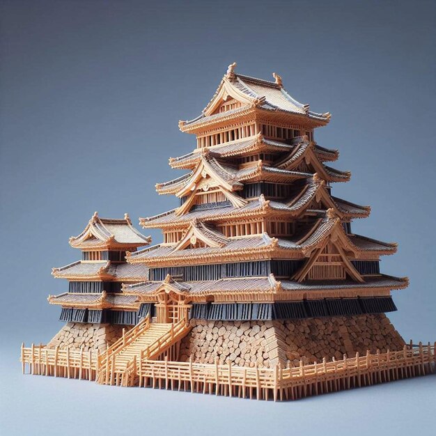 Photo a model of a japanese building with a pagoda on the front