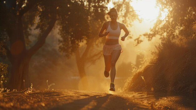 model jogging in the serene morning light