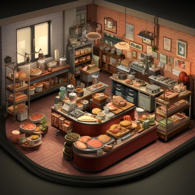 Photo a model of a kitchen with a sign that says quot food quot