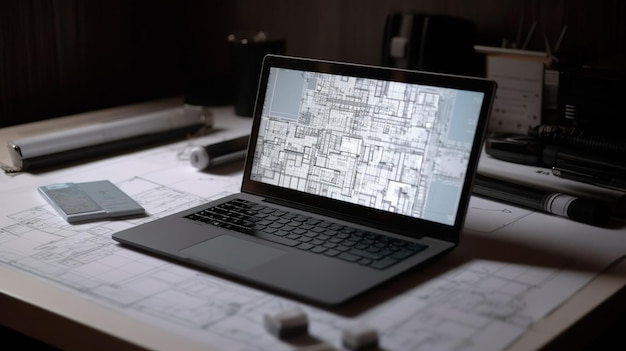 Model laptop for an engineer's workplace Generative AI