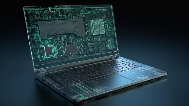 Model laptop voor de werkplaats van een ingenieur Generatieve AI illustrator