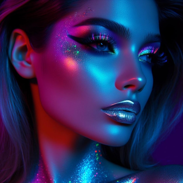 model met een neon make-up