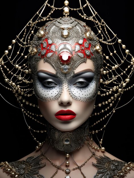 Model met een ultramoderne rococo en empire make-up