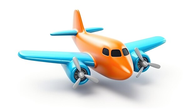 A model of a model airplane with a blue nose and a orange nose.