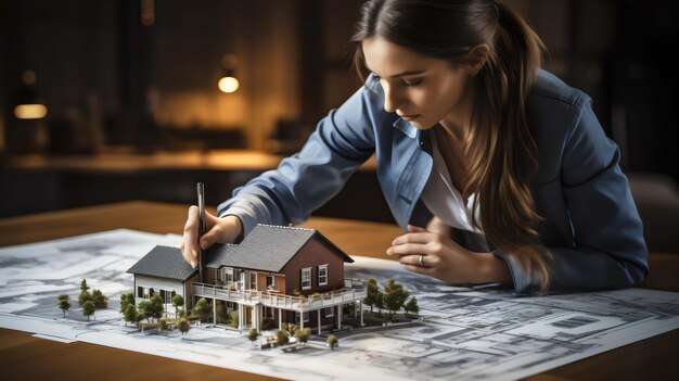 Foto un modello di una casa modello con una casa modello sul tavolo
