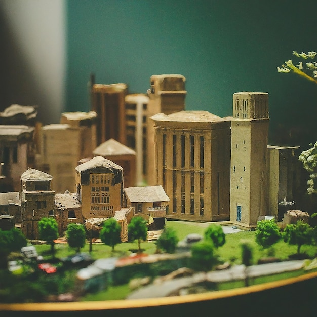 a model of a model town with a model of a building
