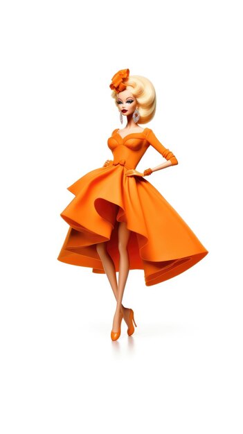 Foto un modello di un modello con un lungo abito arancione.
