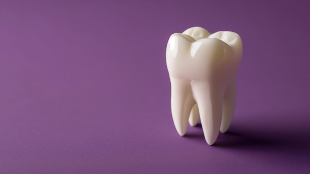 Model of a molar tooth on a purple background