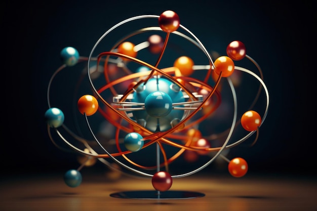 Model of molecule with electrons in orbits Structure of atom Concept of science and nanomolecular technologies