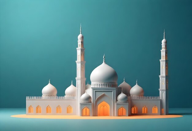 a model of a mosque made by a woman with a red shirt