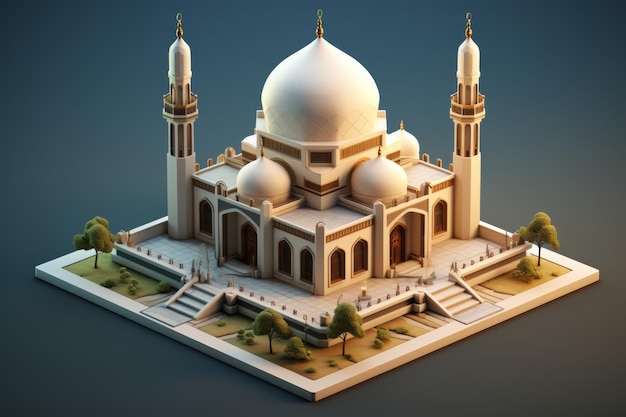 a model of a mosque with a blue background