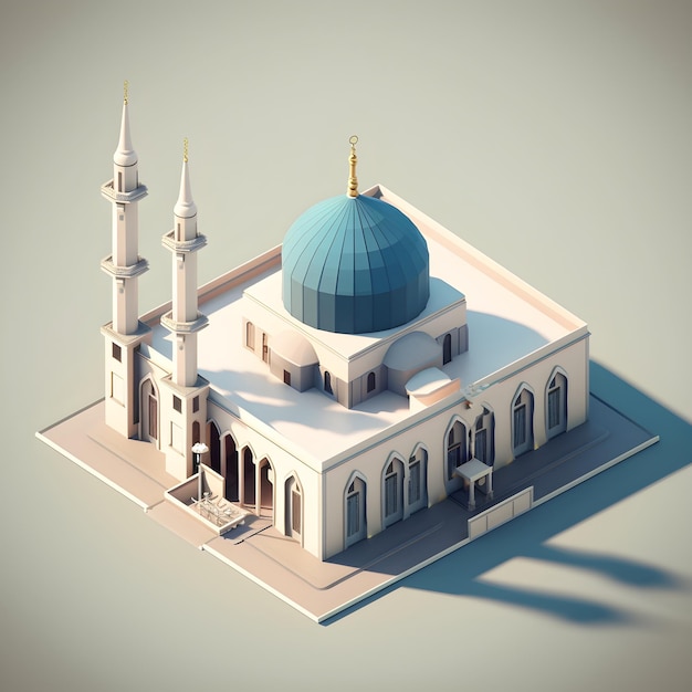 A model of a mosque with a blue dome and a blue dome.