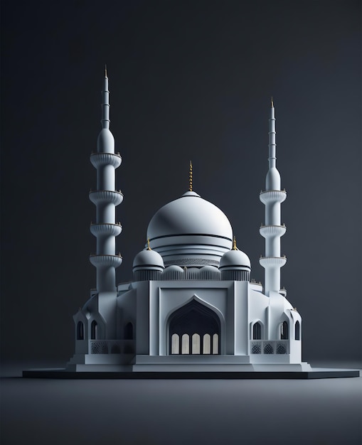 A model of a mosque with a blue dome and the word " on it.