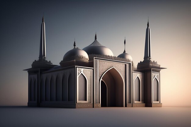 A model of a mosque with a blue sky background.