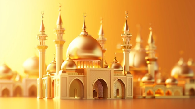 a model of a mosque with a gold colored background