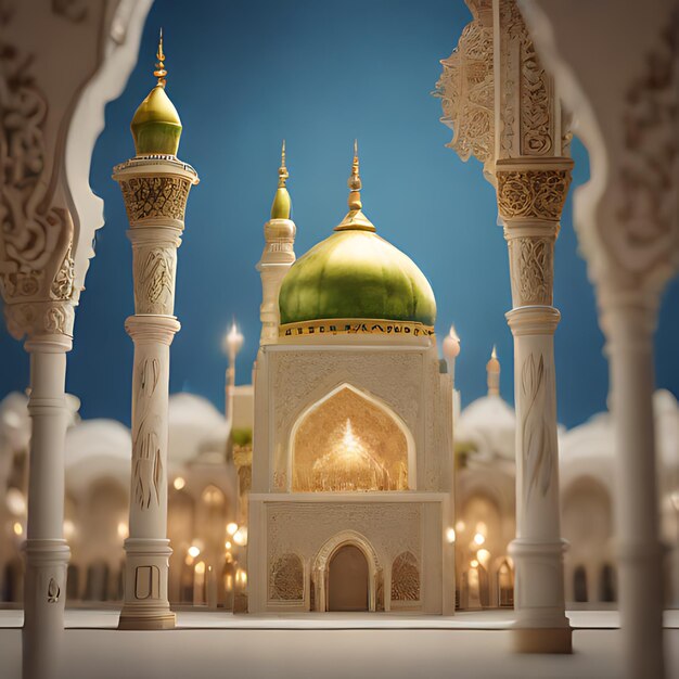 a model of a mosque with a green dome on the top