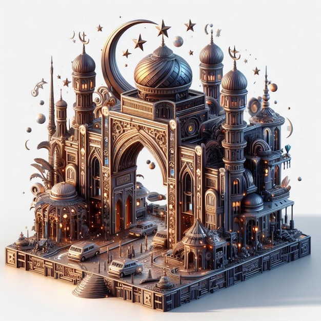 Photo a model of a mosque with a moon and stars on it