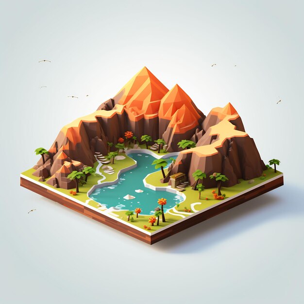 a model of a mountain with a lake in the middle.