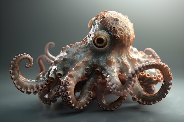 A model of an octopus with a large eye and a small eye.