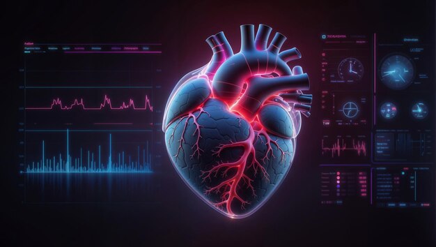 Фото Модель человеческого сердца на цифровом фоне