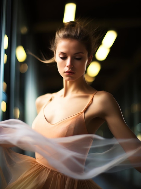 Модель фотографирует женщину, танцующую балет, размытый портрет в движении