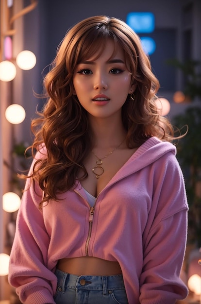 a model in a pink hoodie with a pink hoodie on.