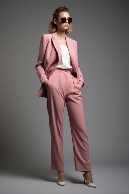 a model in a pink suit by fashion business