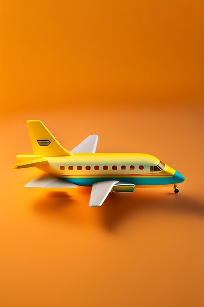 Model plane on yellow pastel color background miniature toy airplane