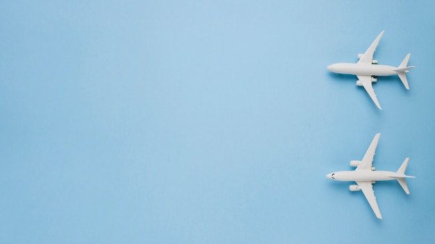 Photo model planes on blue background