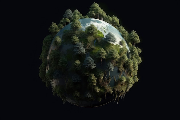 A model of a planet with a forest on it