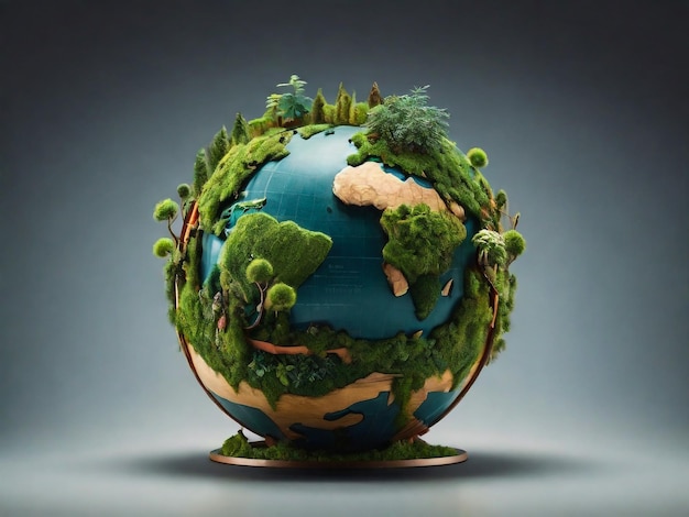 a model of a planet with trees and mountains on it