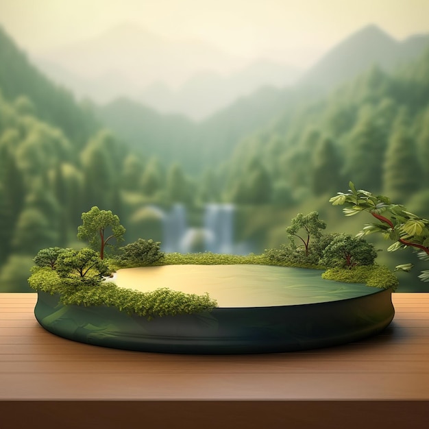 a model of a pond with a tree on the top