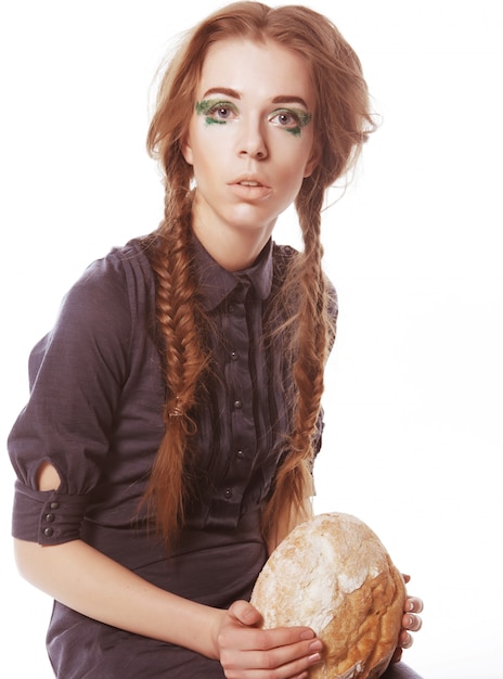 Model posing with bread