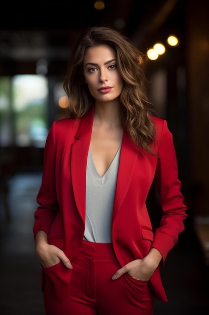 model in a red suit