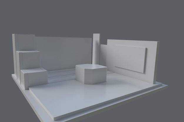 A model of a room with a white box and a white box.