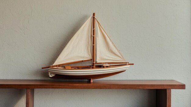 Photo model sailing ship on wooden cabinet