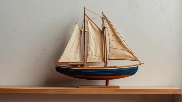 Photo model sailing ship on wooden cabinet
