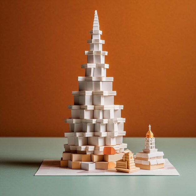 Photo a model shaped like a city with buildings and other paper art 3d