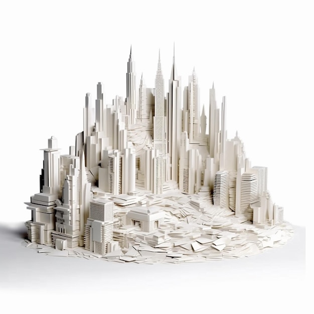 Photo a model shaped like a city with buildings and other paper art 3d