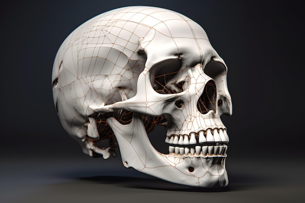 A model of a skull with a grid of lines