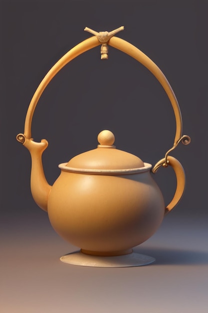 A model of a teapot with a curved handle.