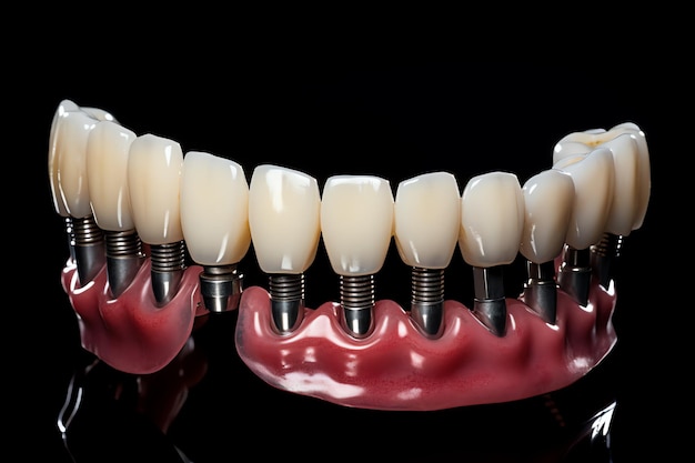 Foto un modello di denti con impianti metallici