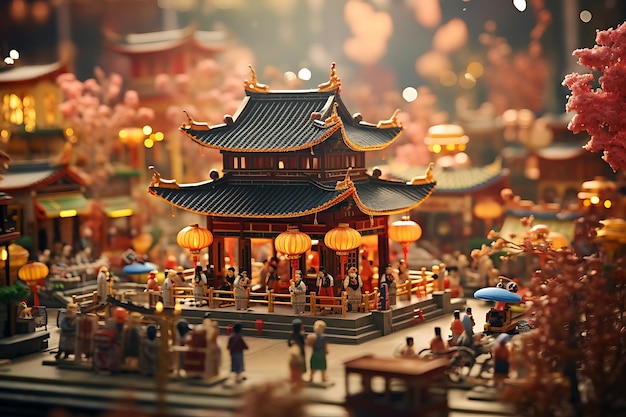 a model of a temple with a pagoda on the top