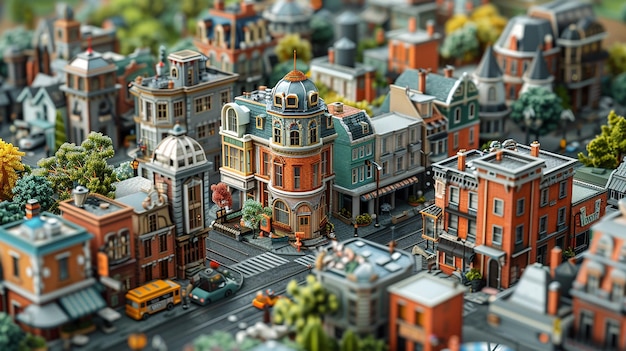 Photo a model of a town with a building and a toy truck