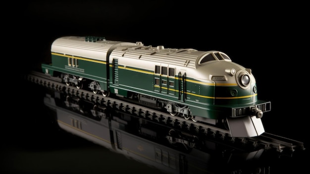 Model train toy locomotive painted silver and green