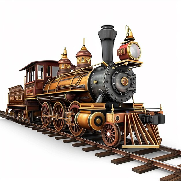 a model train with a gold top and black letters on the front