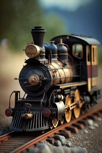 A model train with the word " steam " on the front.