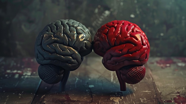 model of two brain with red and gray colors