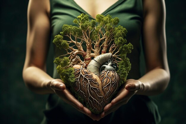 Foto model van een menselijk hart met een boom