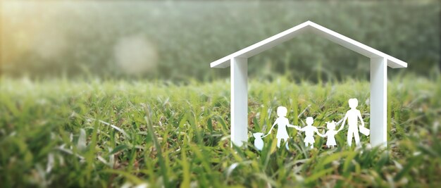 Model van vrijstaande miniatuur huis mock-up. onroerend goed investeringsconcept